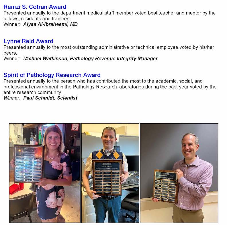 three pictures of one woman and two men holding awards